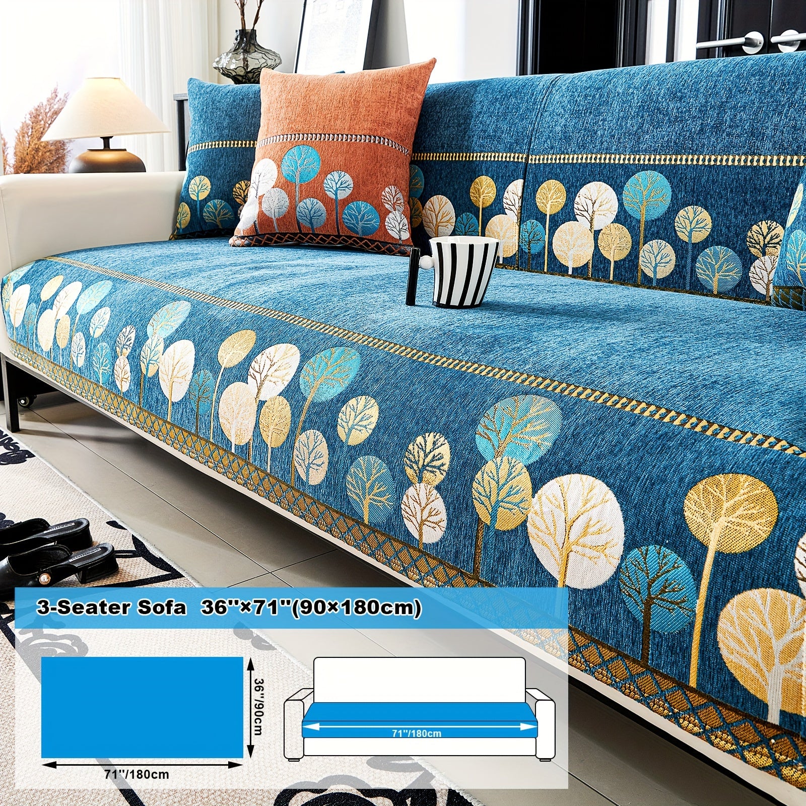 Bohemia Chenille Sofa Cover Geometric Embroidery & Pet-Friendly