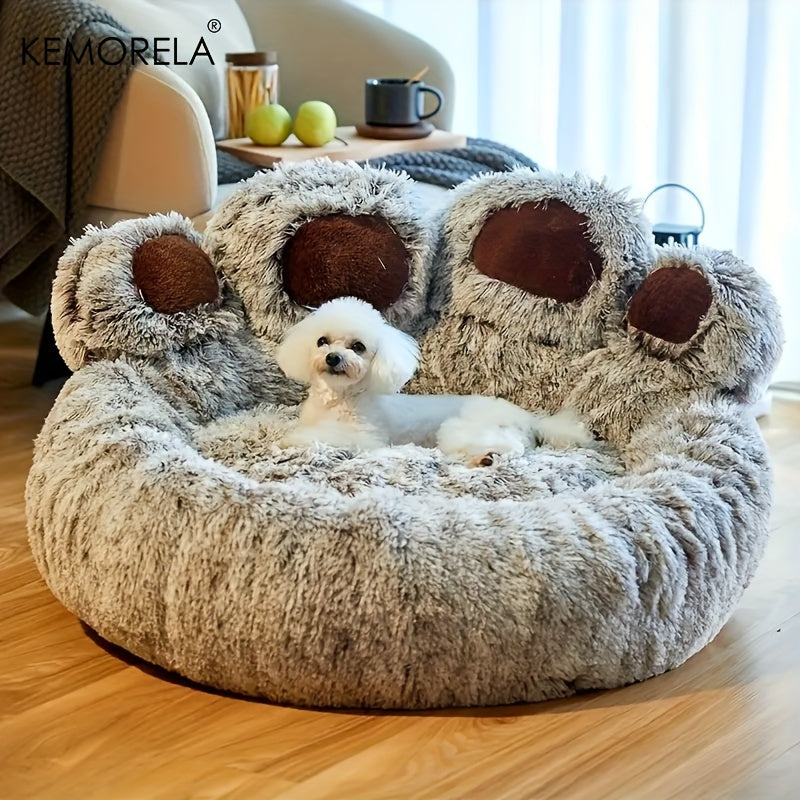 KEMORELA Bear Paw Plush Pet Bed Cozy Cat & Dog Bed for Small Pets