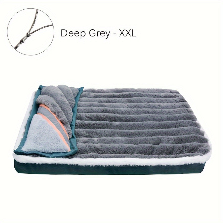Orthopedic Memory Foam Pet Bed - Plush Striped Polyester Cover, Removable Pillow, Easy-Clean for Small to Medium Dogs