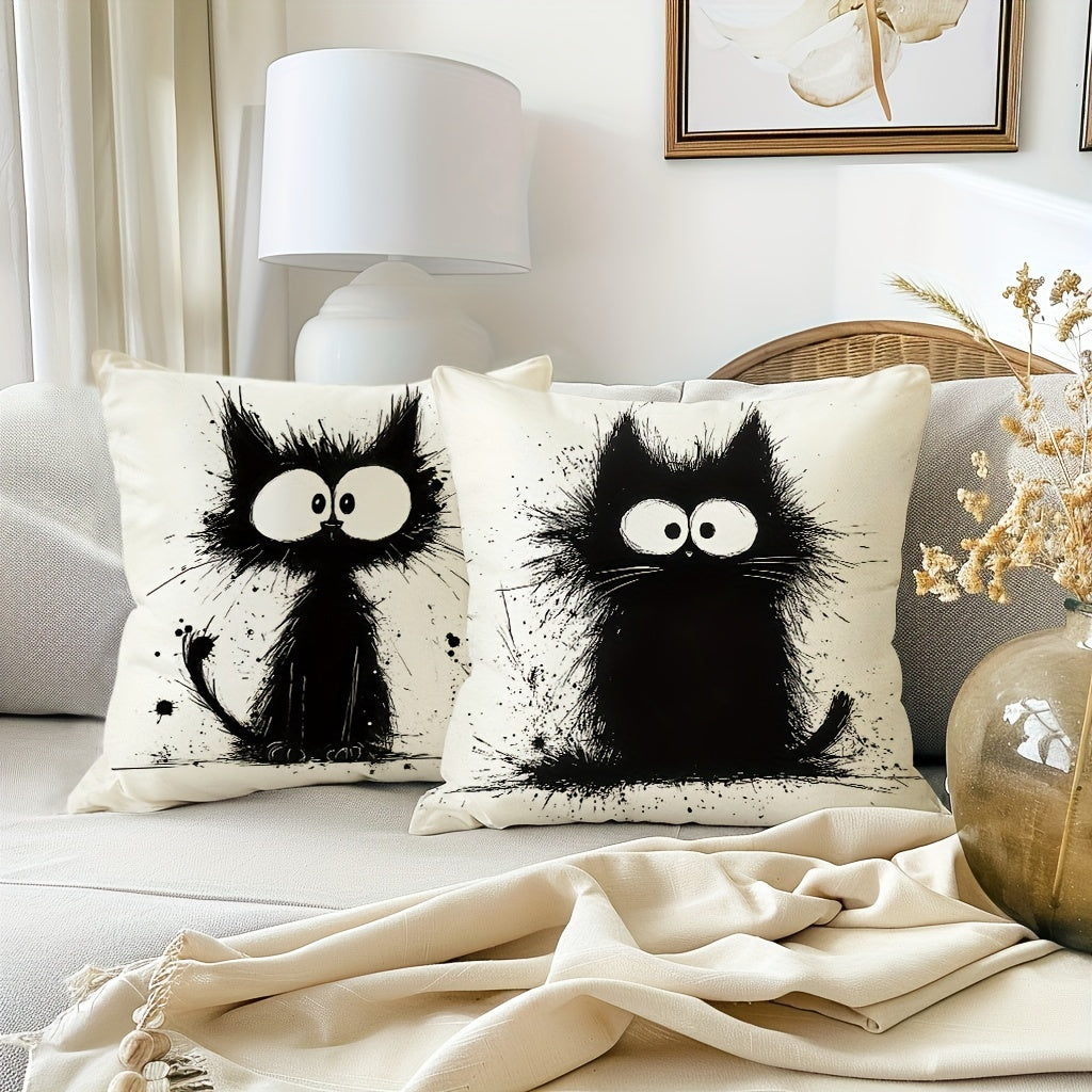 Boho Chic Black Cat Throw Pillow Covers (4-Pack) - 18x18 Inch Decorative Cushion Cases