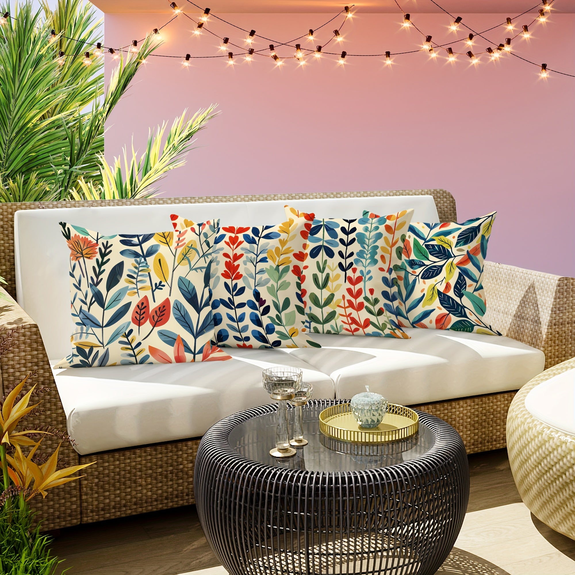 Set of 4 Tropical Leaf Outdoor Pillow Covers - 18x18" Zippered Cushion Cases