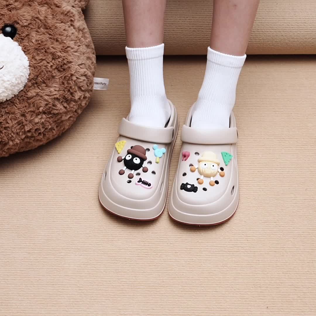 Women’s Cute Coal Ball EVA Hole Shoes – Kawaii J-K Fashion Summer Clogs, Dual Wear