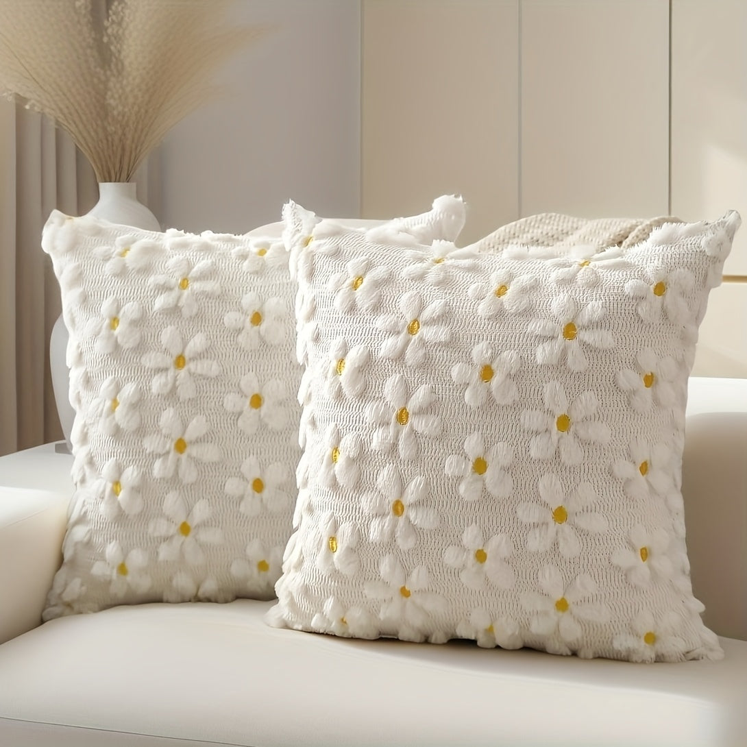 Spring Summer Pillow Covers (Set of 2) - Farmhouse Decor with Yellow Flowers