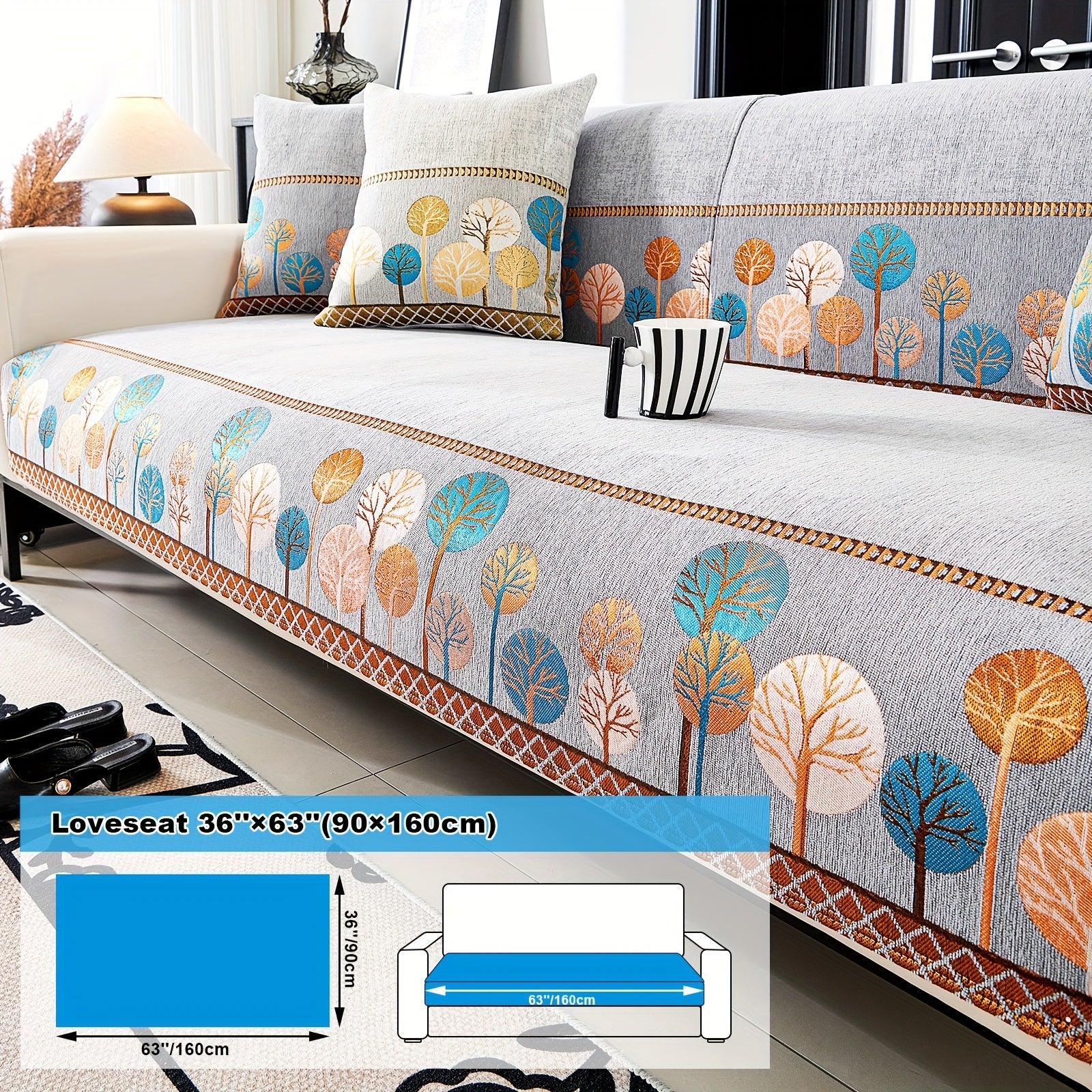 Bohemia Chenille Sofa Cover Geometric Embroidery & Pet-Friendly