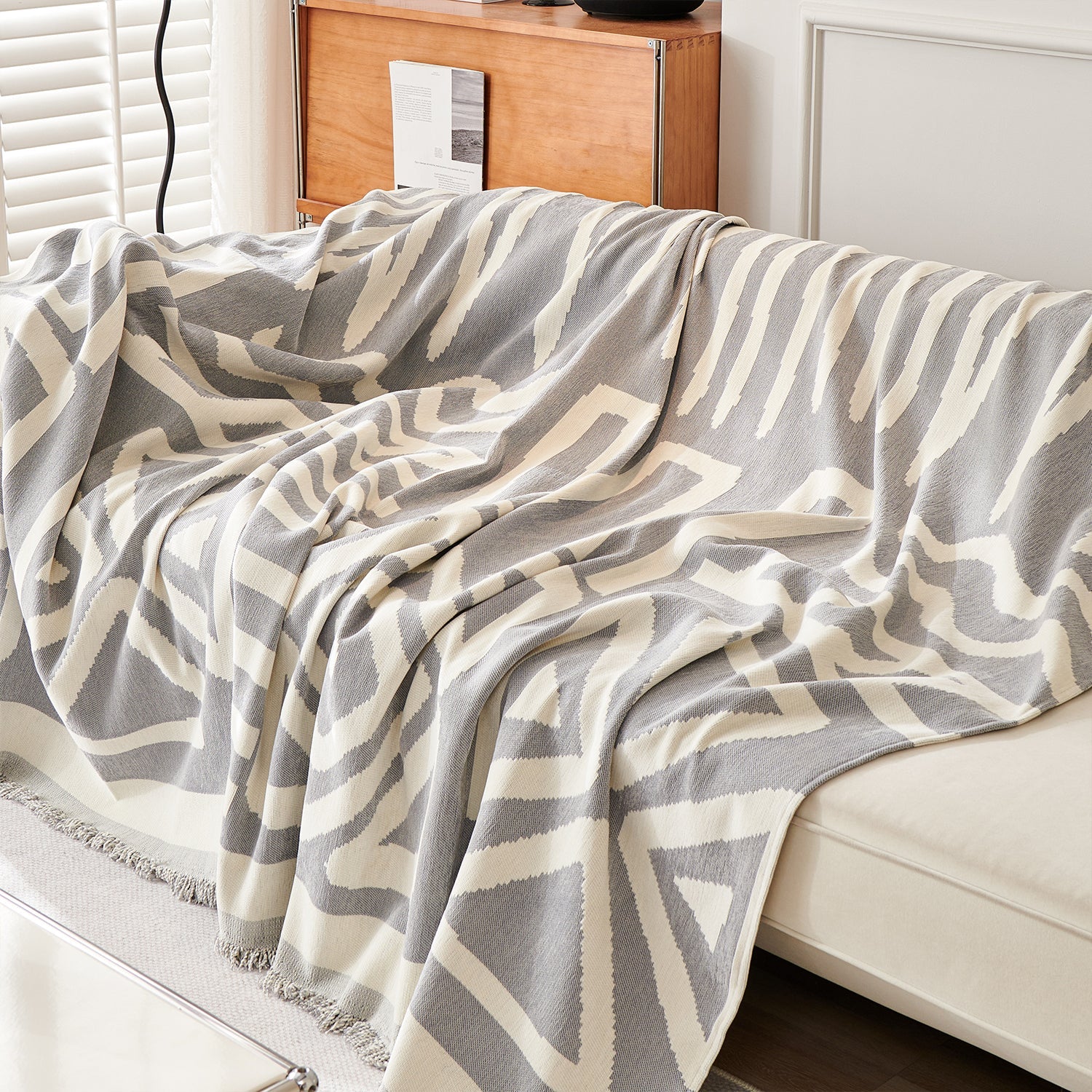 Geometric Boho Chenille Fabric Blanket Sofa Cover