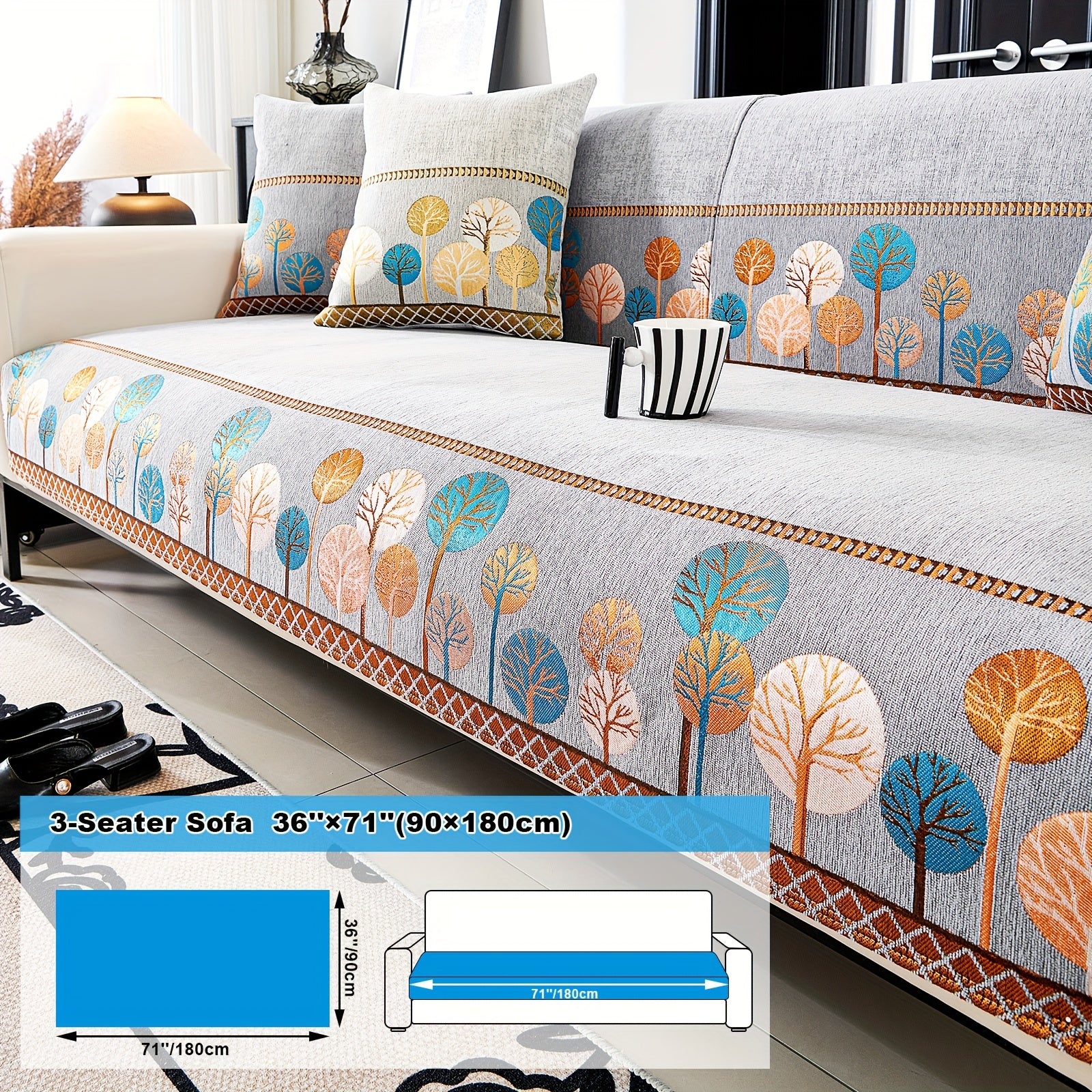 Bohemia Chenille Sofa Cover Geometric Embroidery & Pet-Friendly