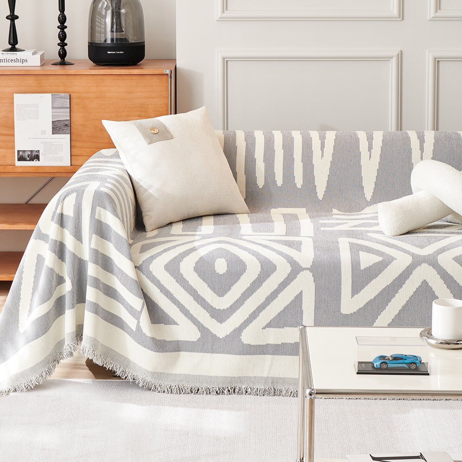 Geometric Boho Chenille Fabric Blanket Sofa Cover