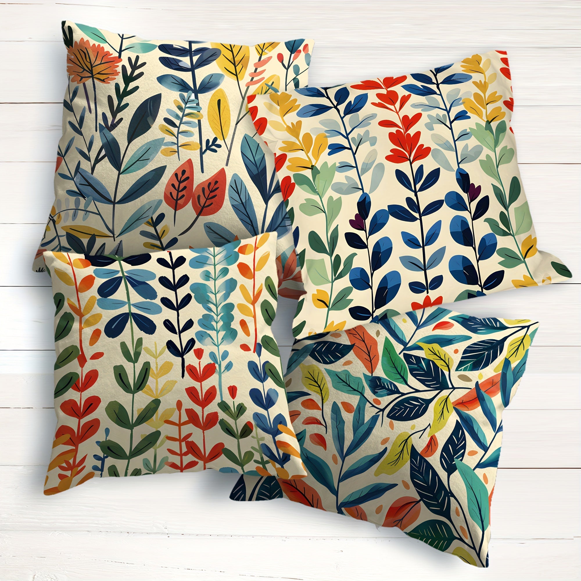 Set of 4 Tropical Leaf Outdoor Pillow Covers - 18x18" Zippered Cushion Cases