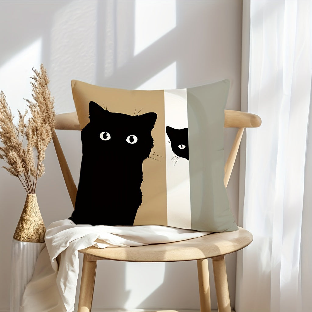 4pcs Decorative Throw Pillow Covers – 18x18 Inch, Zippered, Machine Washable, Whimsycat Design