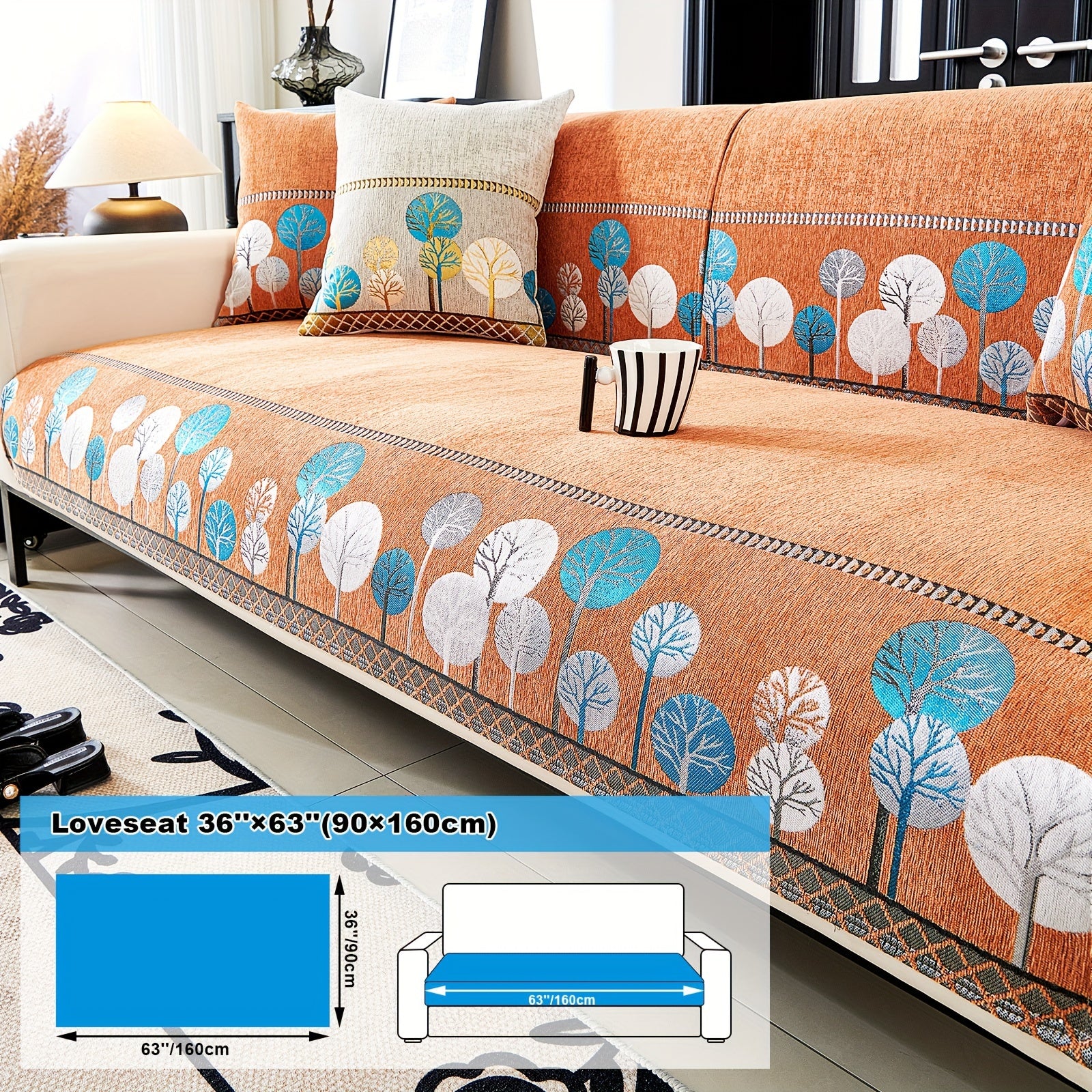 Bohemia Chenille Sofa Cover Geometric Embroidery & Pet-Friendly