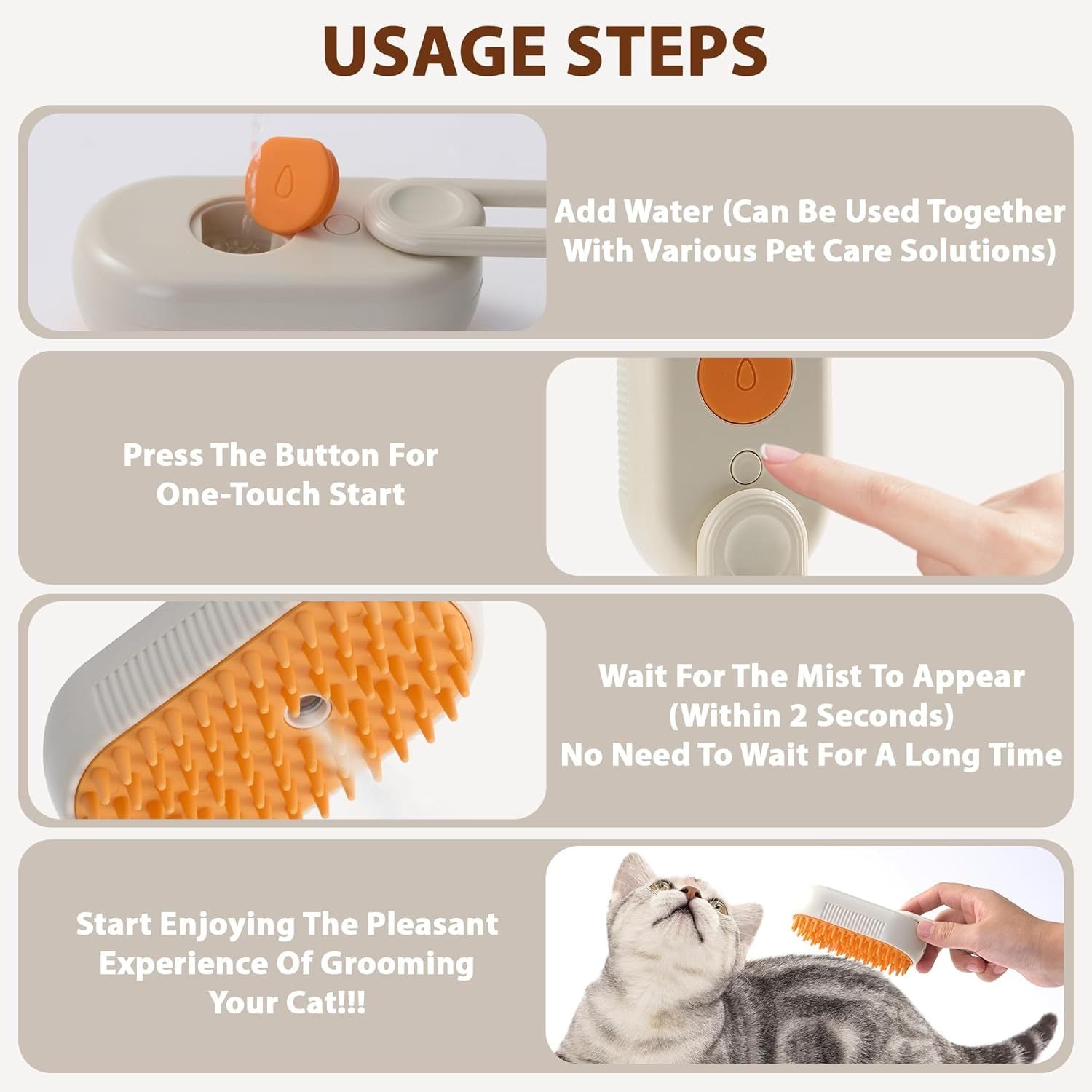 Steam Cat Brush 4-in-1 – Anti-Static, Massage & Clean