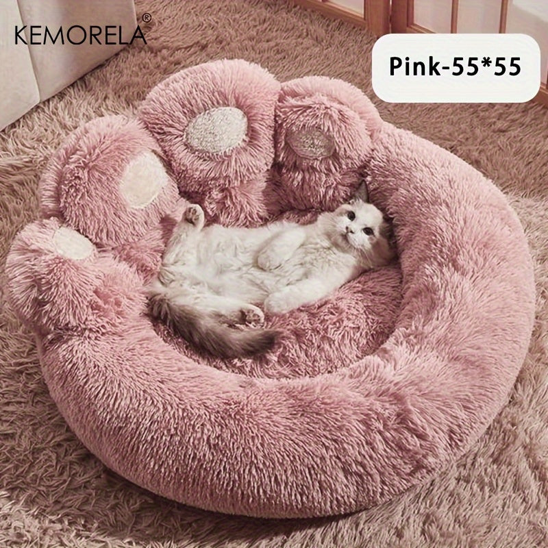 KEMORELA Bear Paw Plush Pet Bed Cozy Cat & Dog Bed for Small Pets