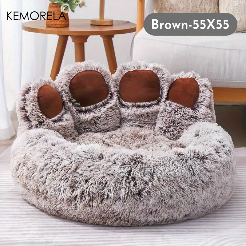 KEMORELA Bear Paw Plush Pet Bed Cozy Cat & Dog Bed for Small Pets