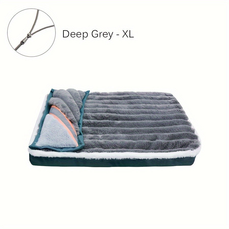 Orthopedic Memory Foam Pet Bed - Plush Striped Polyester Cover, Removable Pillow, Easy-Clean for Small to Medium Dogs