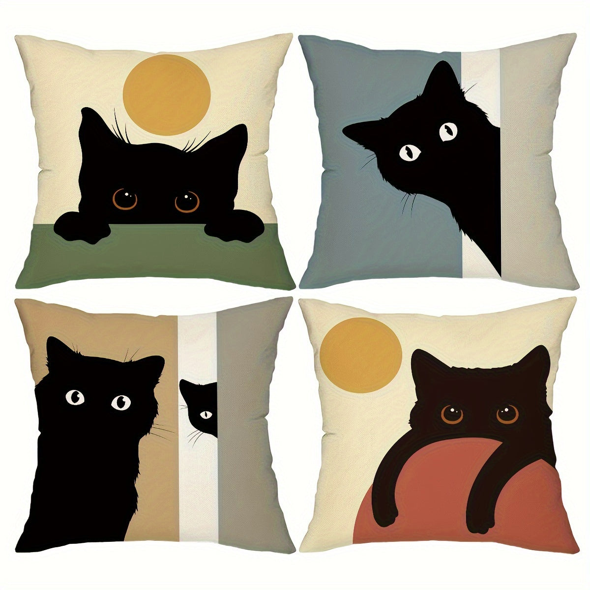 4pcs Decorative Throw Pillow Covers – 18x18 Inch, Zippered, Machine Washable, Whimsycat Design