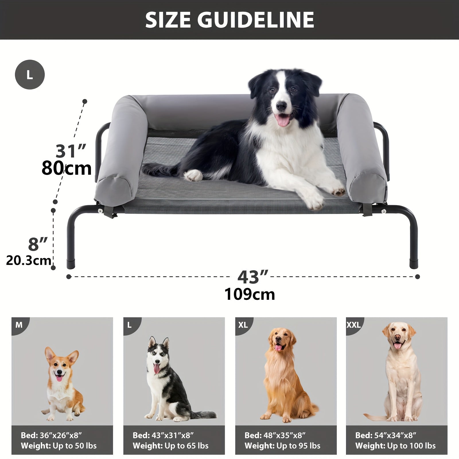 Premium Elevated Dog Bed for Large Dogs Cooling Pet Cot with Removable Mat