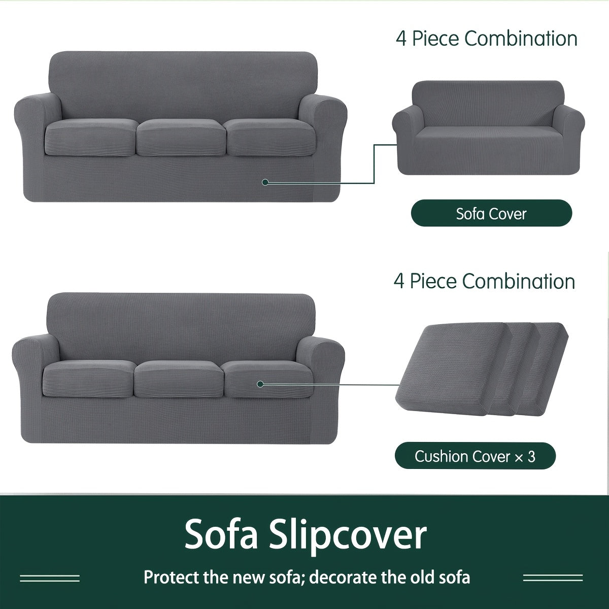 Elastic Sofa Cover Set – Soft 2/3/4PCS Slipcovers for Living Room, Office