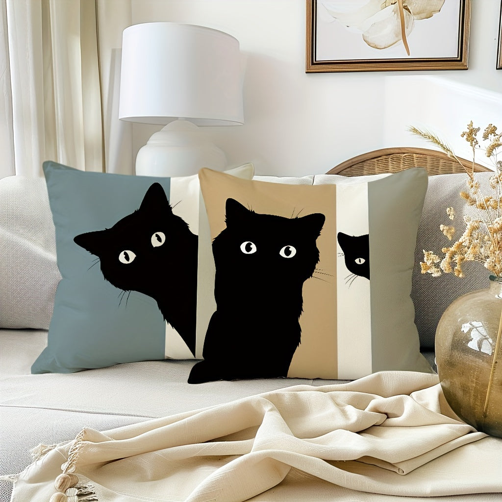 4pcs Decorative Throw Pillow Covers – 18x18 Inch, Zippered, Machine Washable, Whimsycat Design