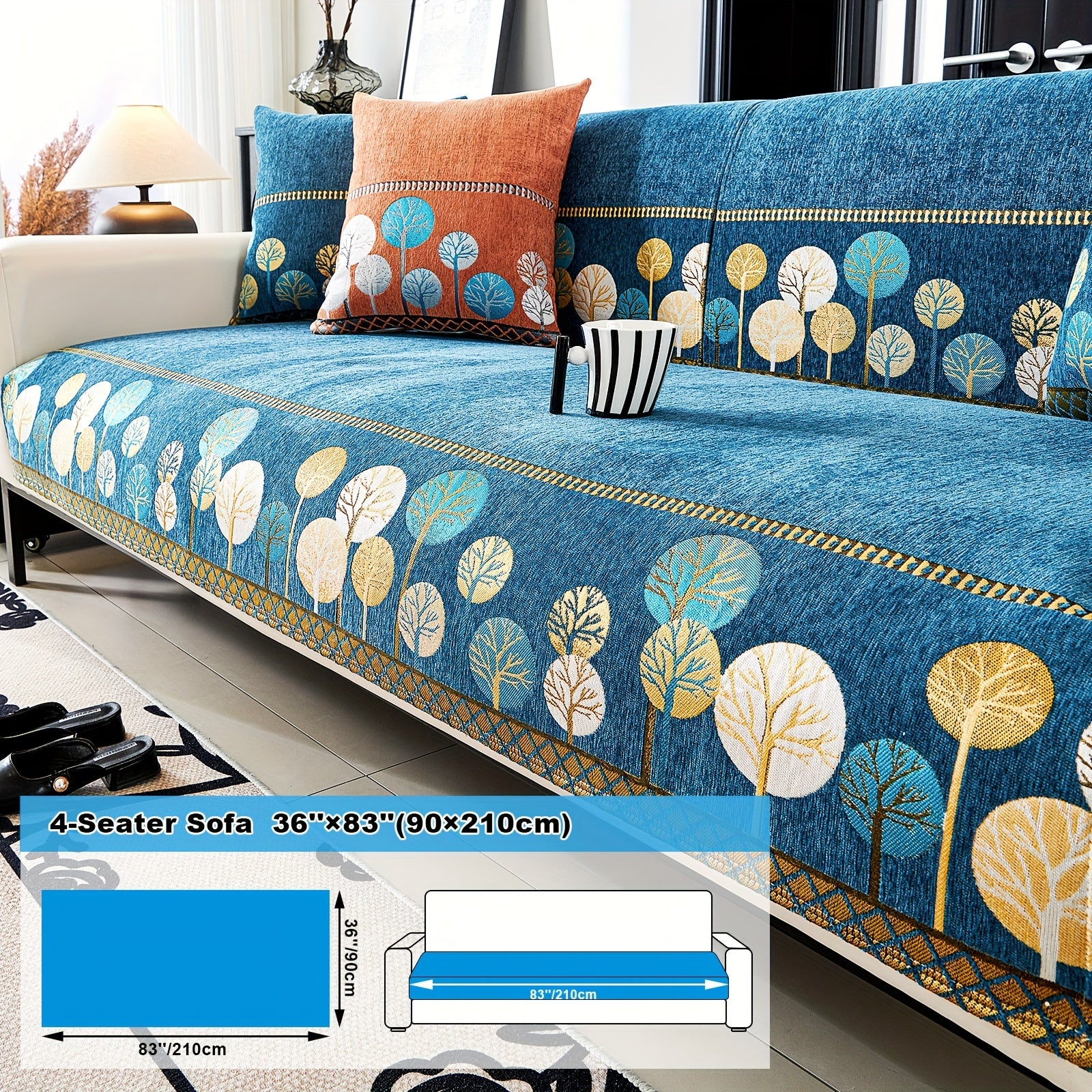 Bohemia Chenille Sofa Cover Geometric Embroidery & Pet-Friendly