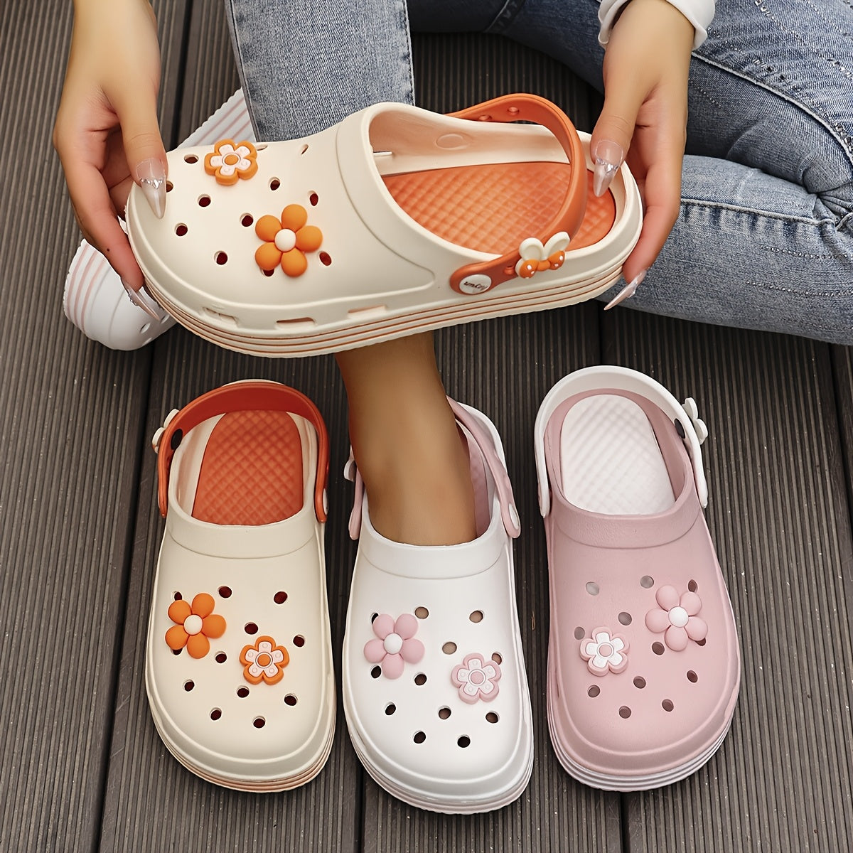 Women’s Cute Floral Clogs – Breathable Thick-Soled Slip-On Garden & Beach Shoes