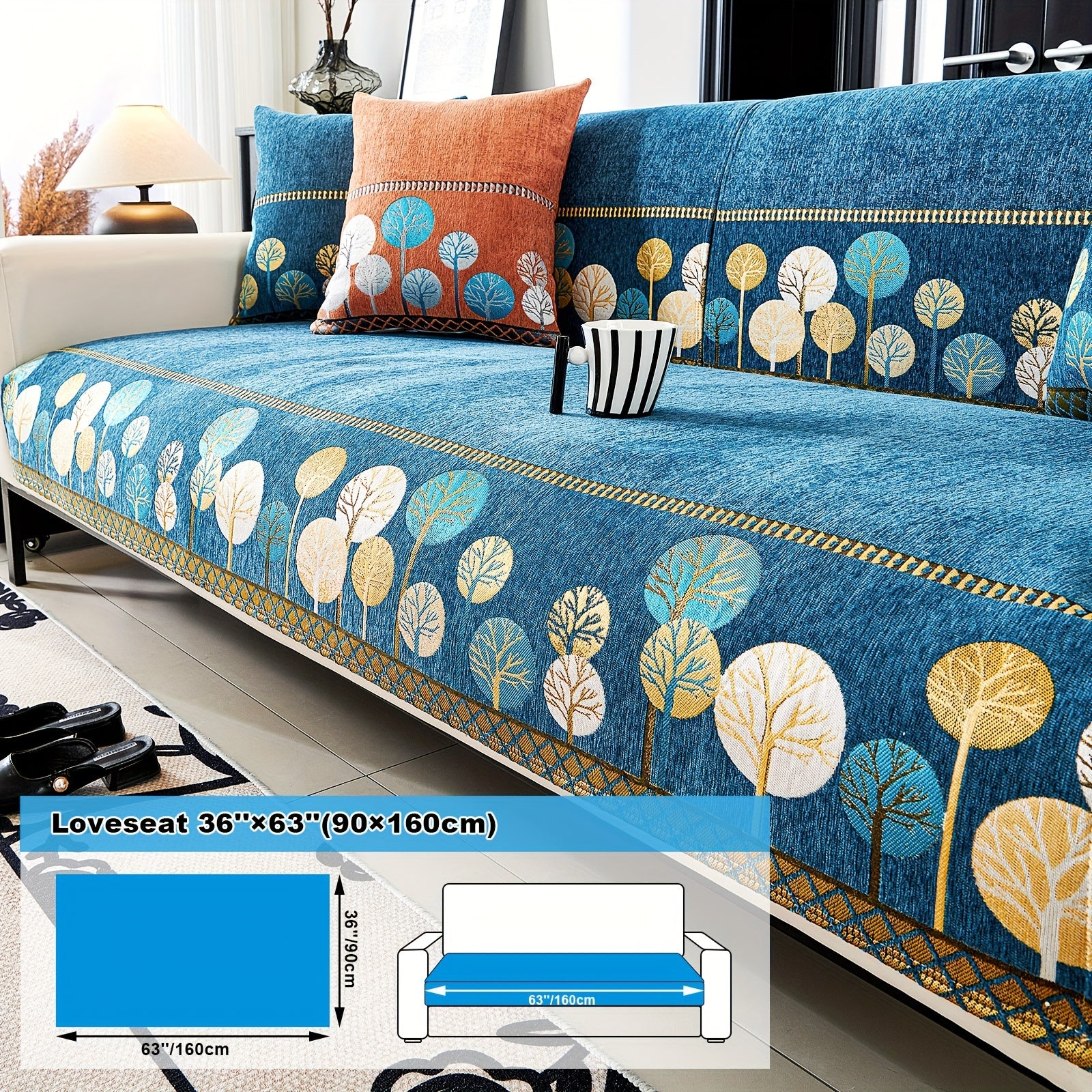 Bohemia Chenille Sofa Cover Geometric Embroidery & Pet-Friendly