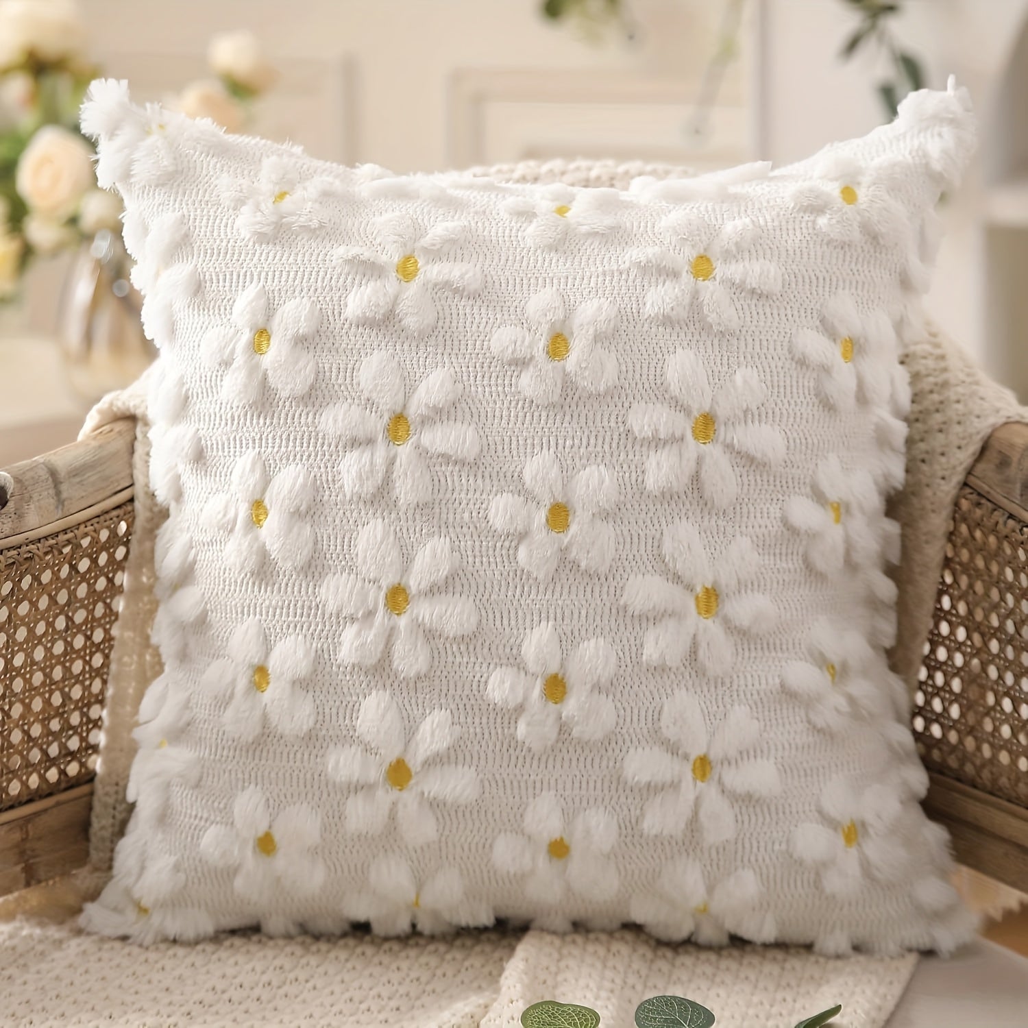 Spring Summer Pillow Covers (Set of 2) - Farmhouse Decor with Yellow Flowers