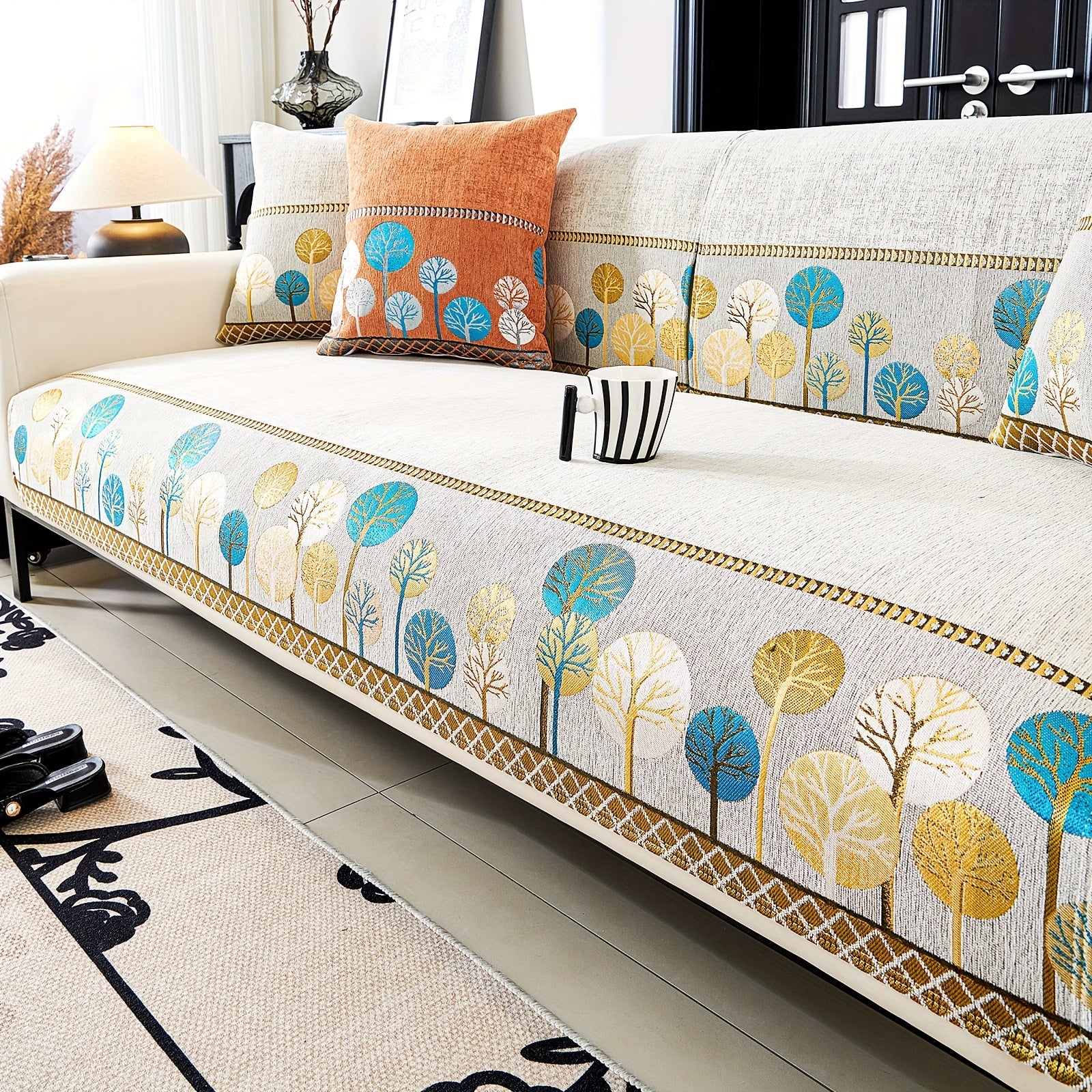 Bohemia Chenille Sofa Cover Geometric Embroidery & Pet-Friendly