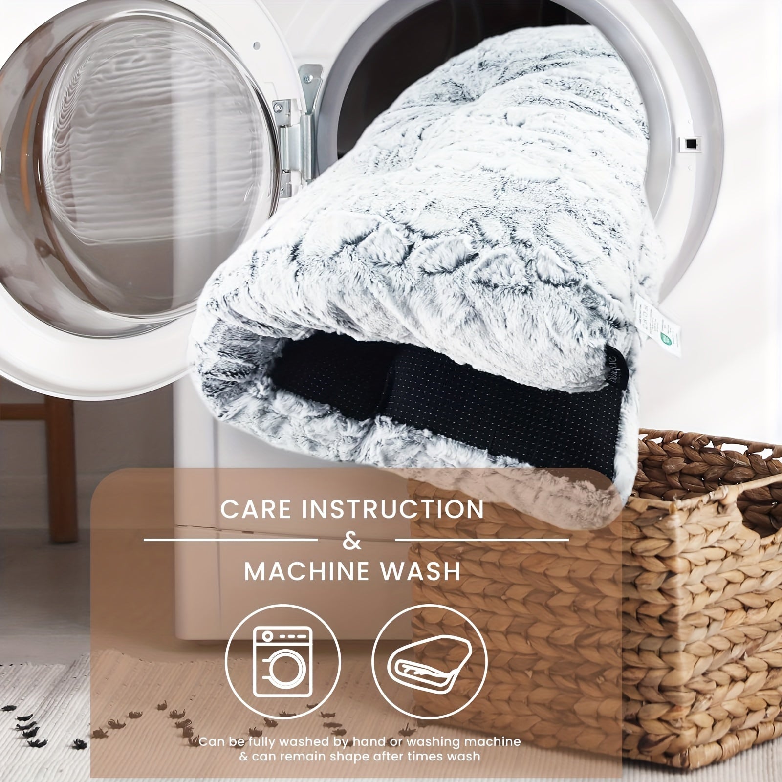 Washable Dog Bed for Medium & Large Dogs – Soft Faux Fur Crate Mat