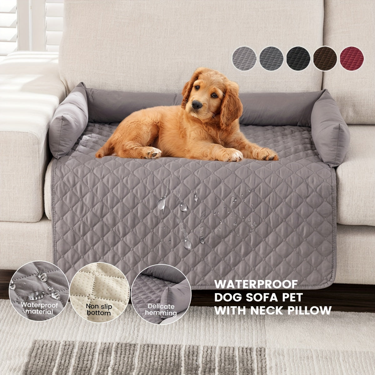 Slip-Resistant Pet Sofa Bed – Washable Couch Cover with Bolster for Dogs & Cats
