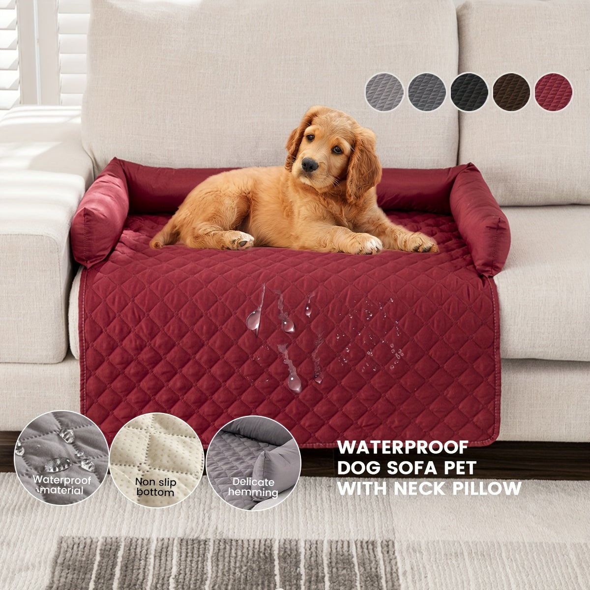 Slip-Resistant Pet Sofa Bed – Washable Couch Cover with Bolster for Dogs & Cats