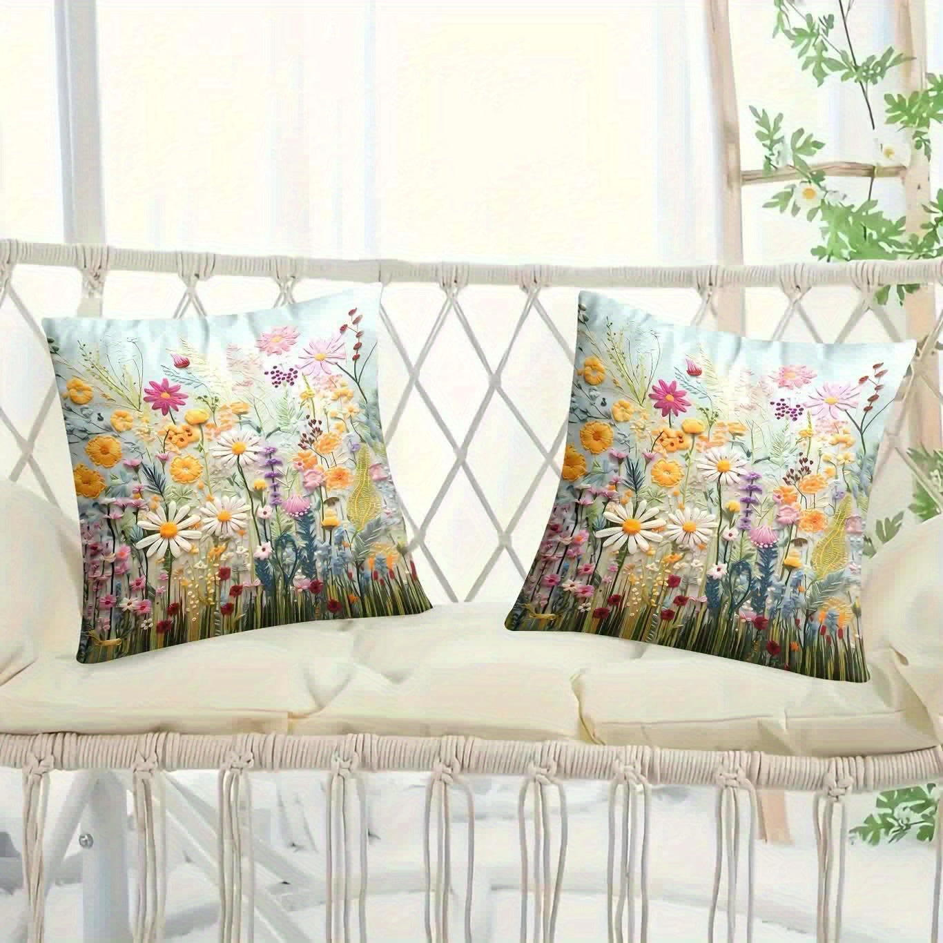 Vibrant Floral Garden Pillowcases 2-Pack 17.7" Short Plush for Sofa & Bed