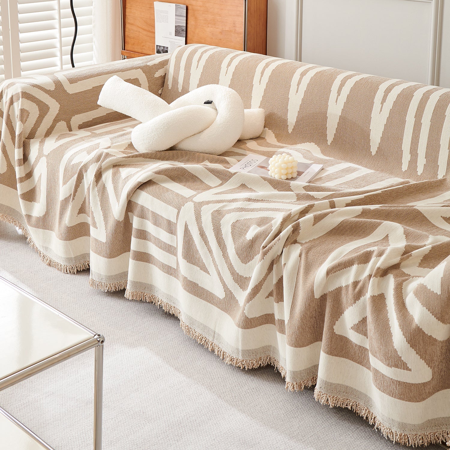 Geometric Boho Chenille Fabric Blanket Sofa Cover
