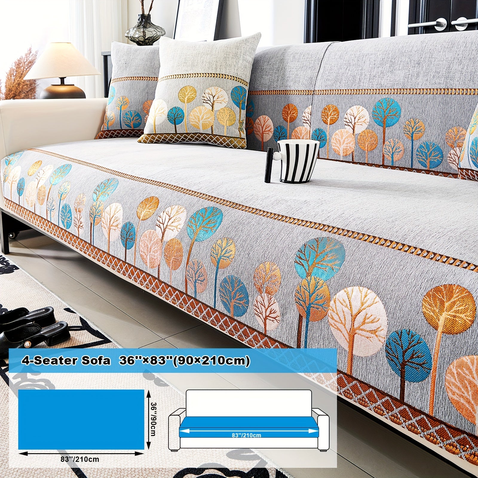 Bohemia Chenille Sofa Cover Geometric Embroidery & Pet-Friendly