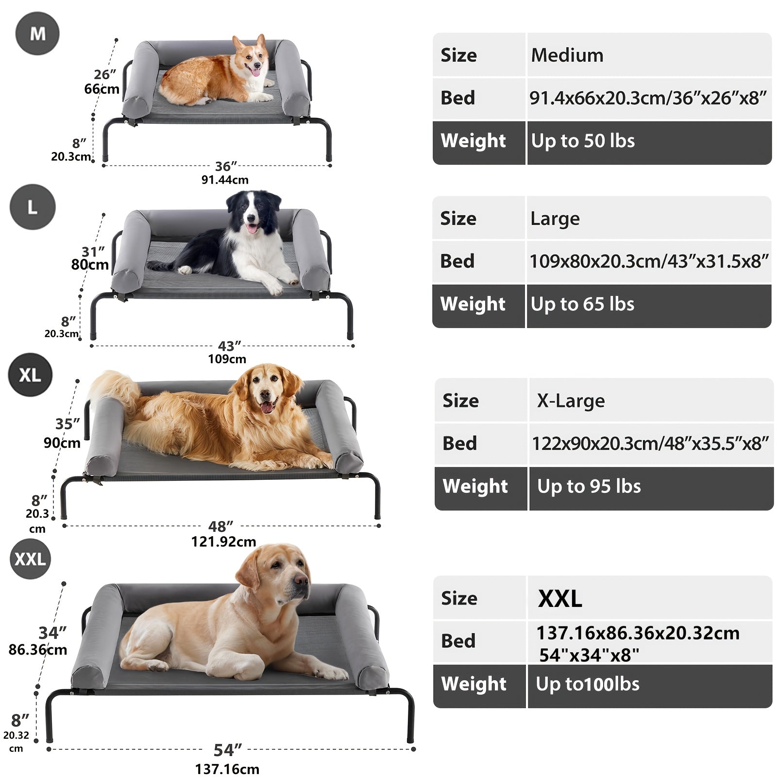 Premium Elevated Dog Bed for Large Dogs Cooling Pet Cot with Removable Mat
