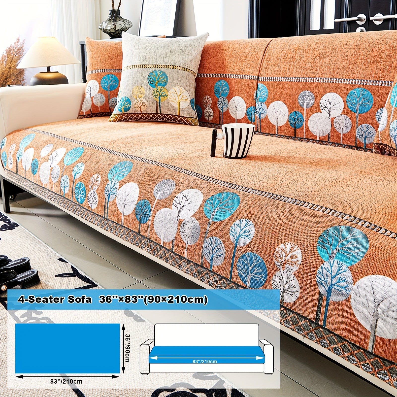 Bohemia Chenille Sofa Cover Geometric Embroidery & Pet-Friendly