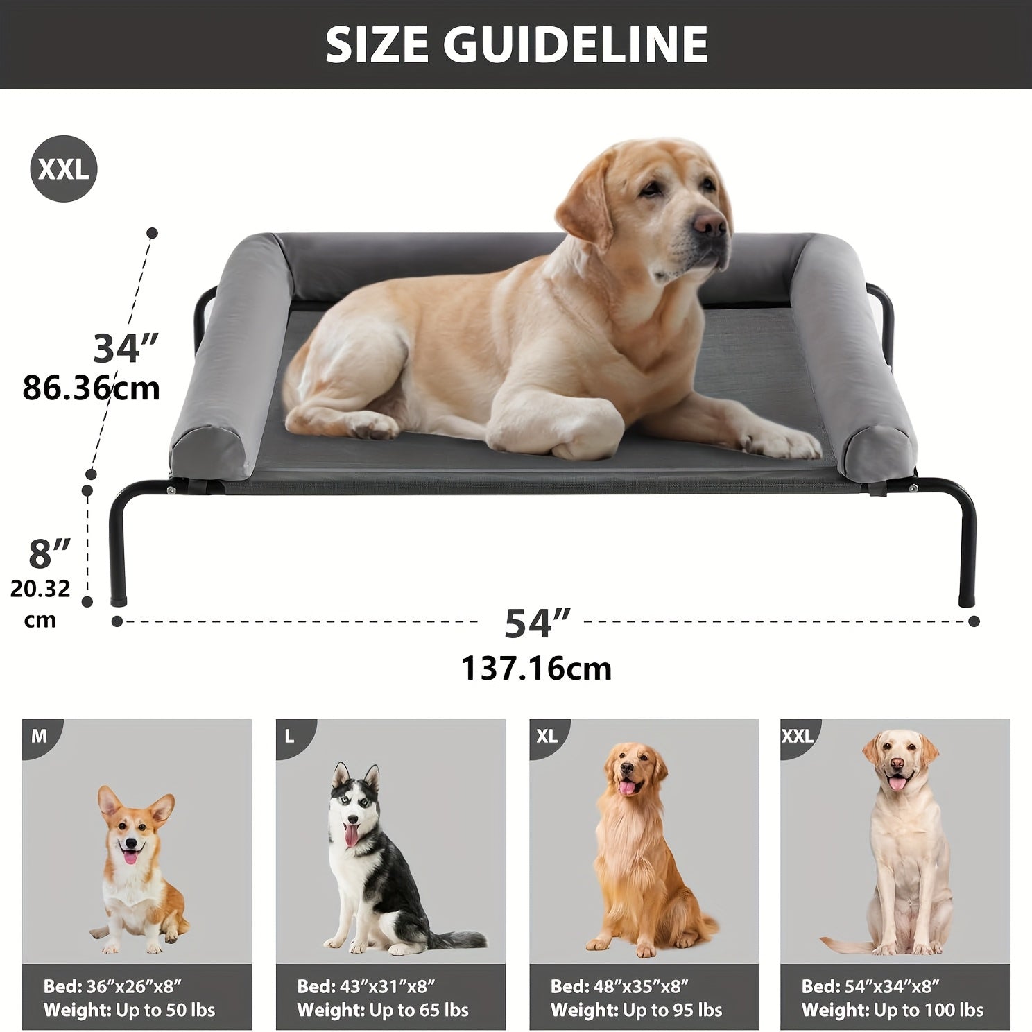 Premium Elevated Dog Bed for Large Dogs Cooling Pet Cot with Removable Mat