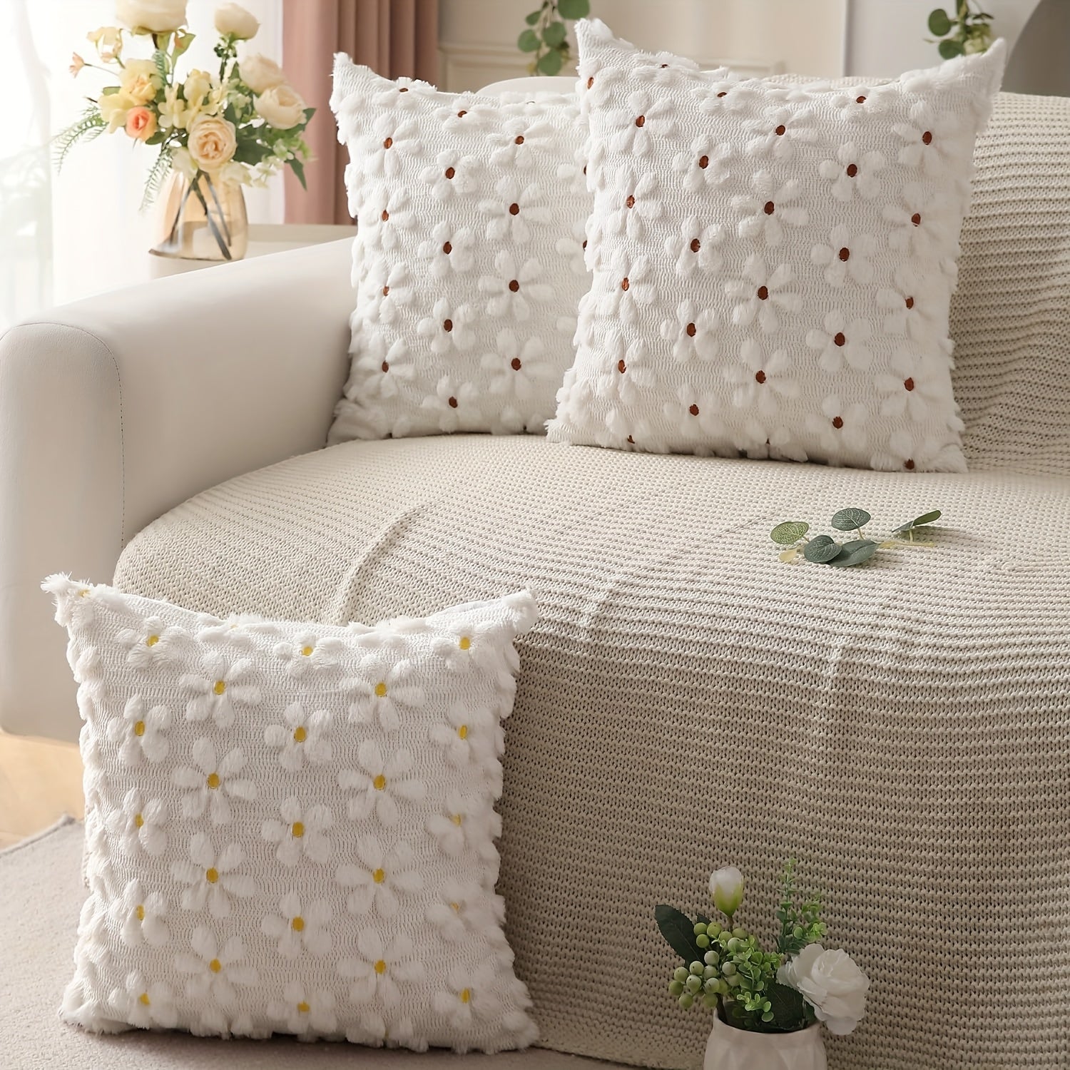 Spring Summer Pillow Covers (Set of 2) - Farmhouse Decor with Yellow Flowers