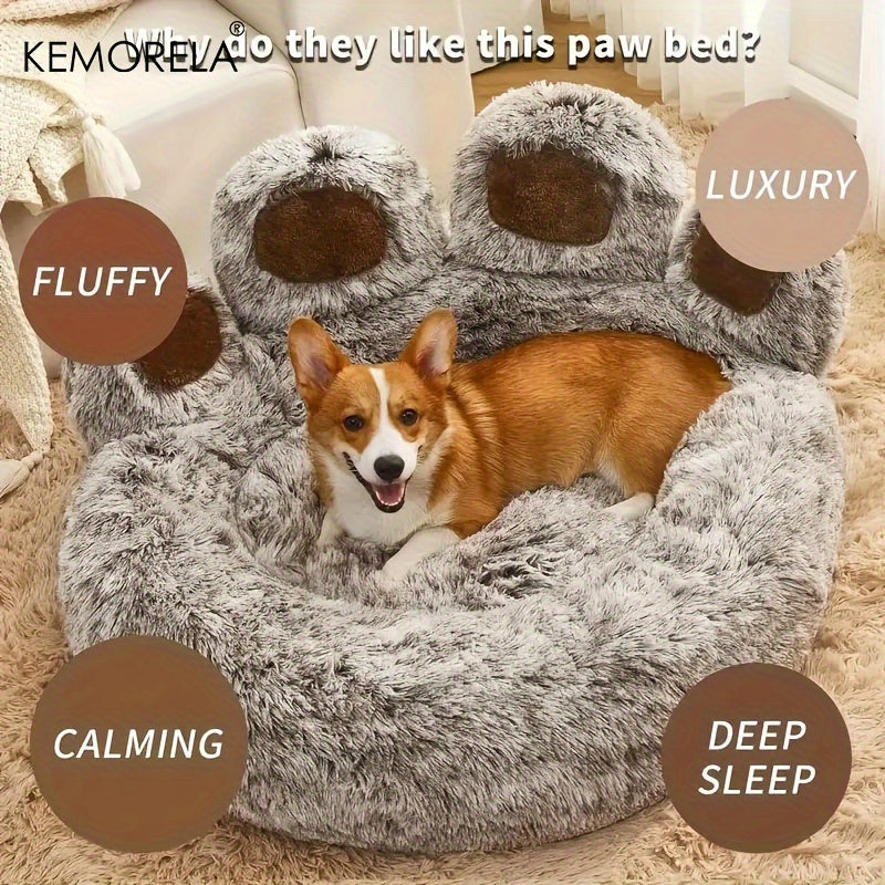 KEMORELA Bear Paw Plush Pet Bed Cozy Cat & Dog Bed for Small Pets