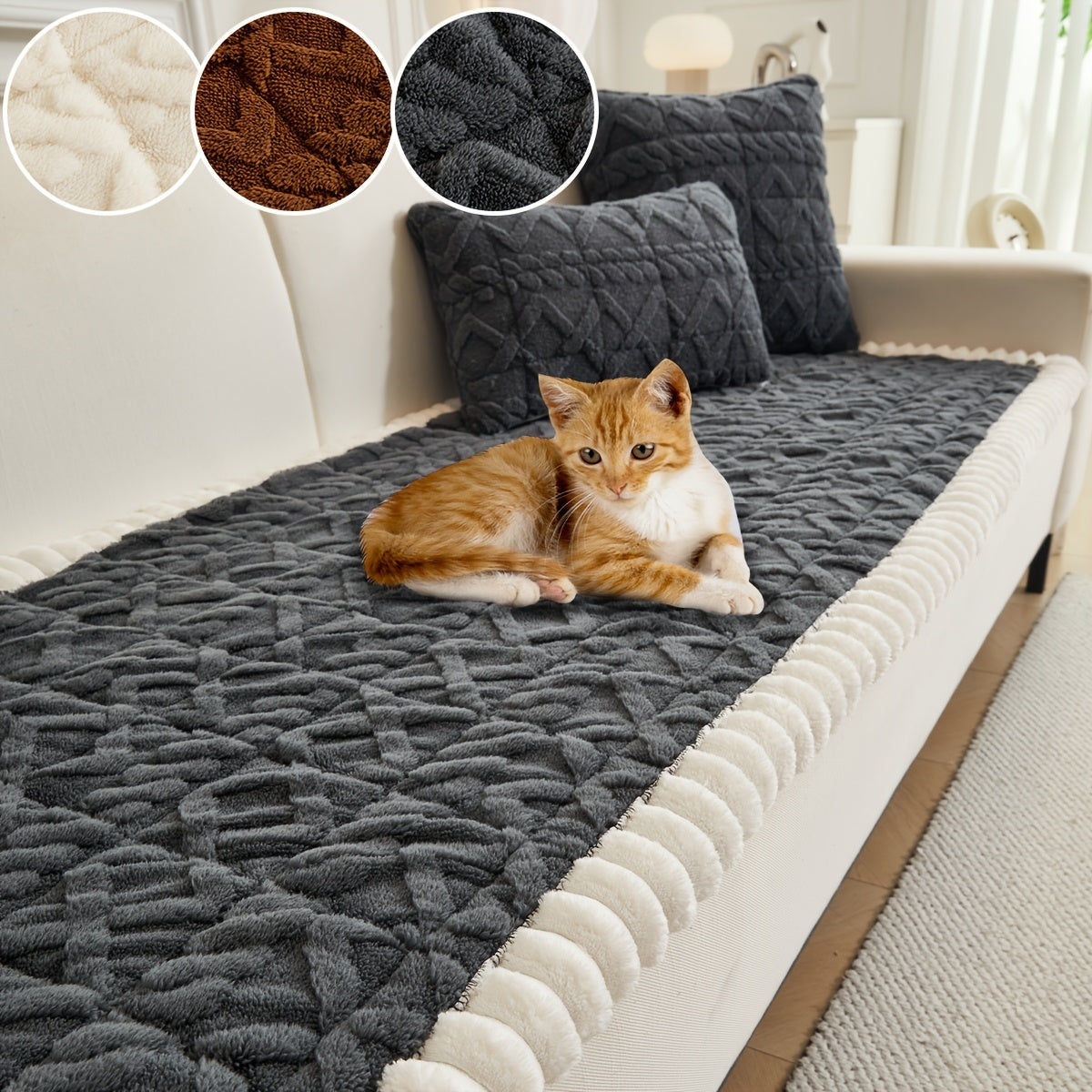 Soft Quilted Sofa Cushion – Thick Polyester, Warm for Autumn & Winter, 2–4 Seater