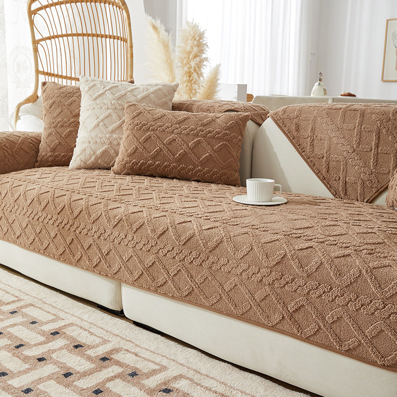 Plush Diamond Printed Non-slip Sofa Cover