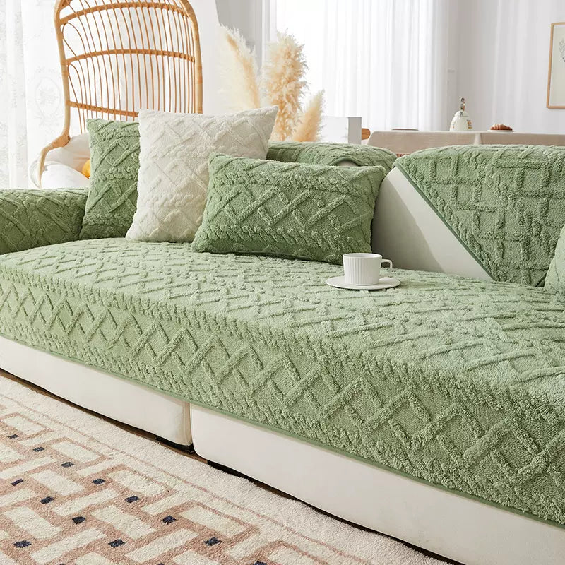 Plush Diamond Printed Non-slip Sofa Cover