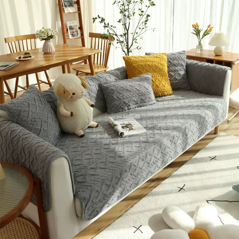 Plush Diamond Printed Non-slip Sofa Cover