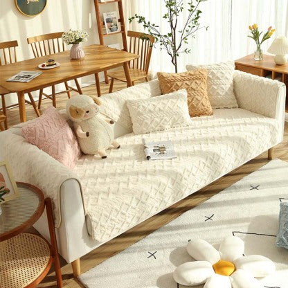 Plush Diamond Printed Non-slip Sofa Cover