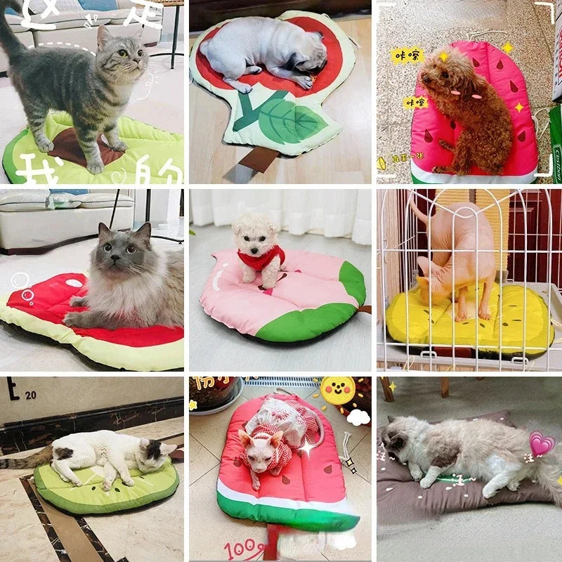 Summer Dog Cooling Mat – Ice Pad Bed with Ice Cream, Watermelon & Fruit Prints