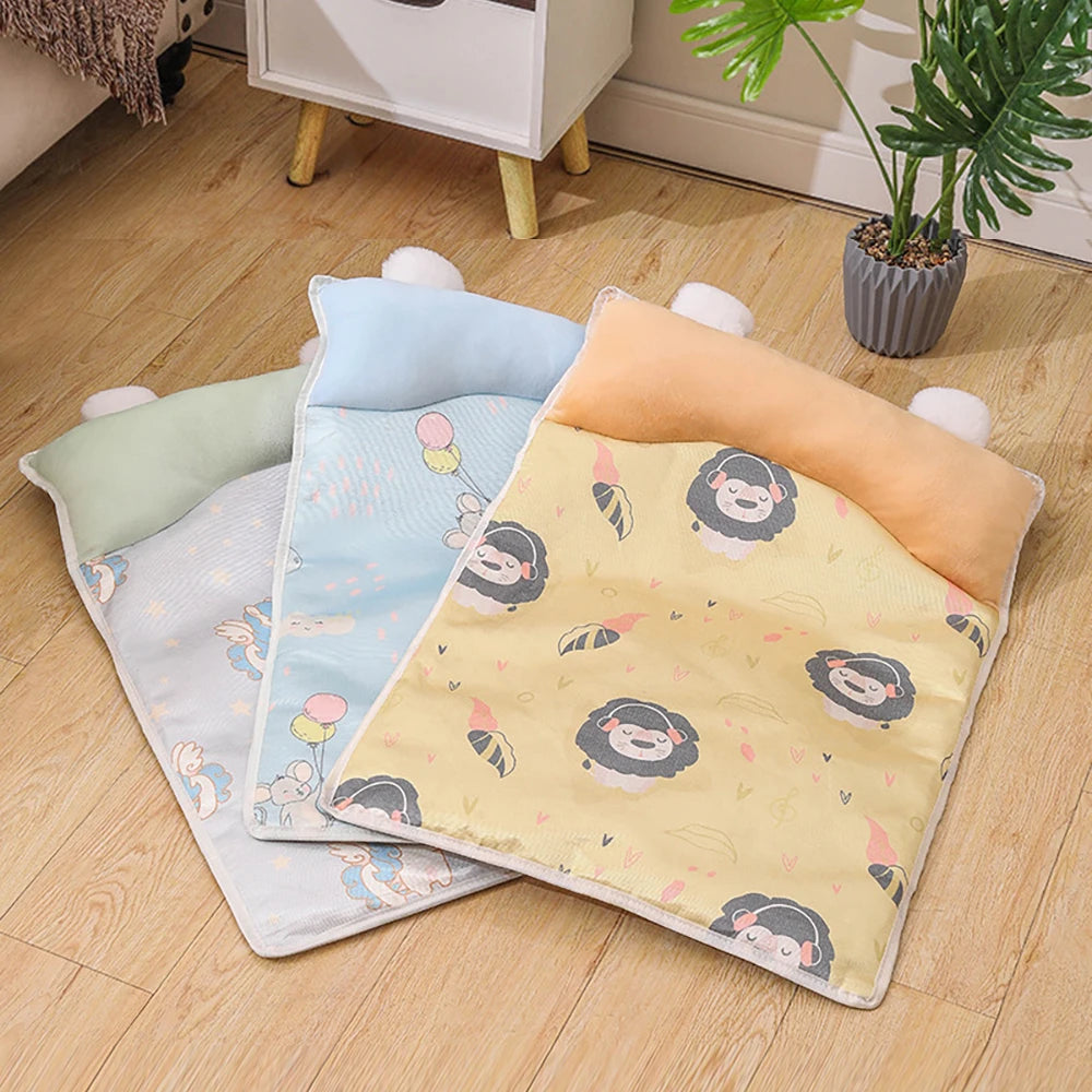 Ice Silk Cooling Pet Mat – Cute Lion, Unicorn & Mouse Pattern Dog Cat Bed