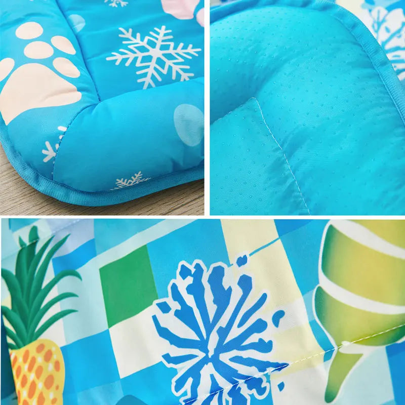 Pet Cooling Paw Print Mat – Square Ice Pad for Dogs & Cats, Breathable Bed