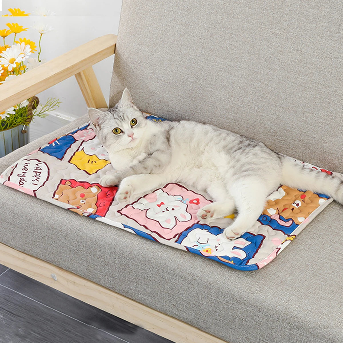 Cartoon Cat Bed Mat – Breathable Summer Pet Mat for Dogs & Cats