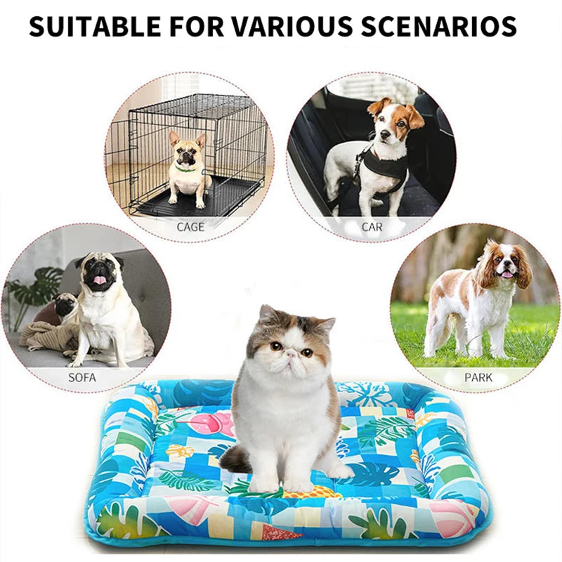 Pet Cooling Paw Print Mat – Square Ice Pad for Dogs & Cats, Breathable Bed