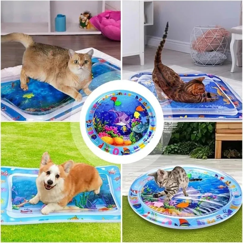 Water Playmat Cooling Pad for Dogs & Cats – Thickened Sensory Mat with Fish