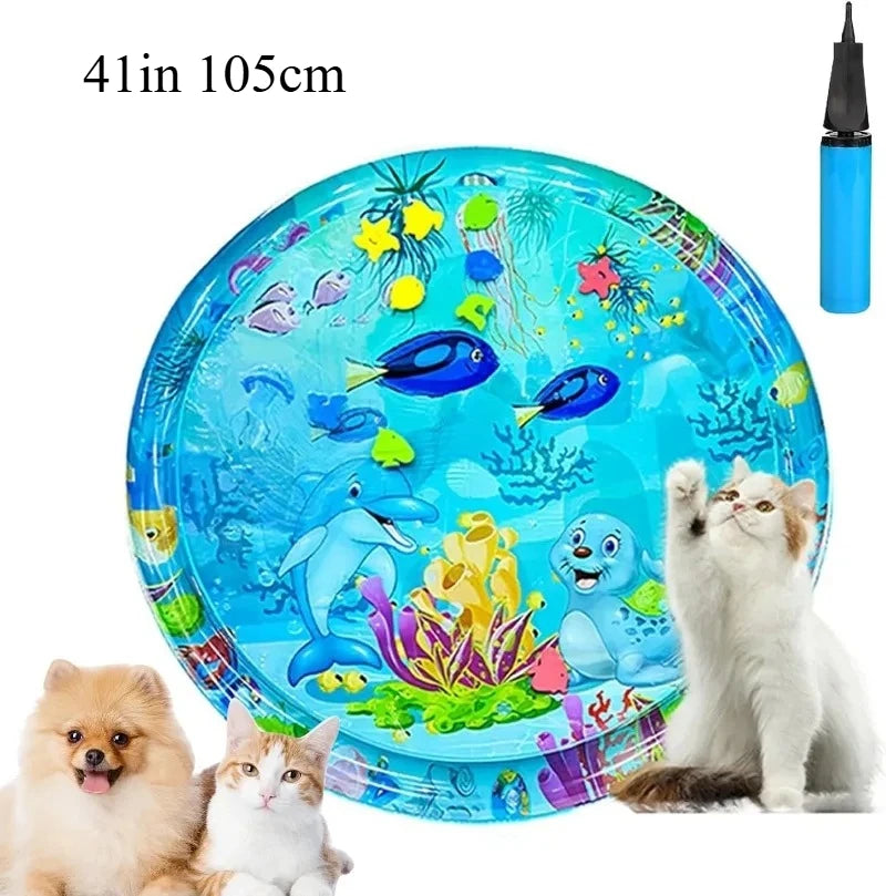 Water Playmat Cooling Pad for Dogs & Cats – Thickened Sensory Mat with Fish